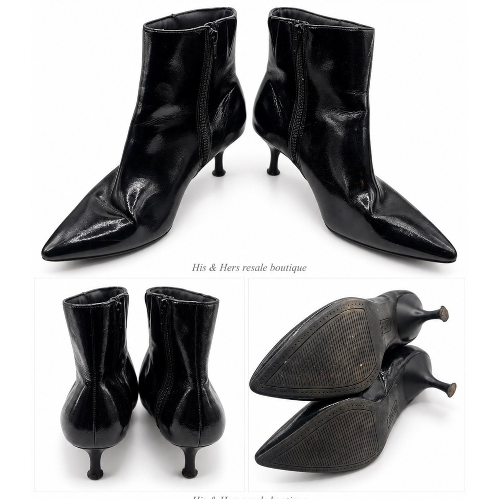 Rachel Zoe Glossy Black Pointed Toe Kitten Heel Booties Size 9 M